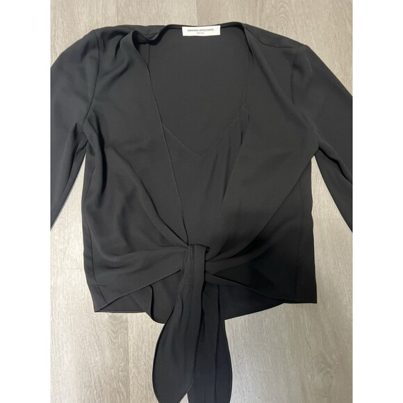 Amanda Uprichard Black Two-Layer Tie-Front Blouse – Size Small - Picture 3 of 10